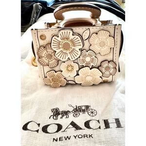 NWT Coach (Micro) Rogue 12 Bag Charm with Tea Roses (Chalk/Brass)